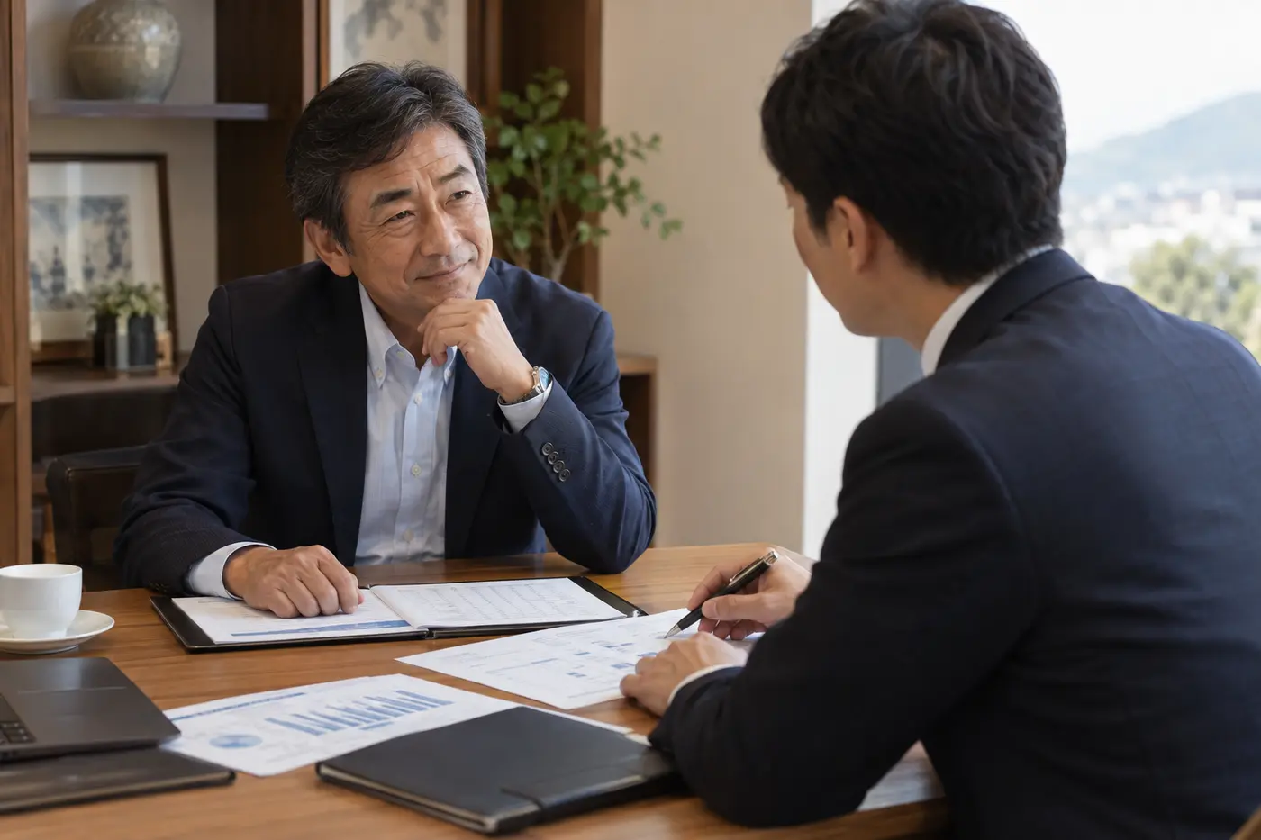 借入の相談をするオーナー社長と銀行担当者